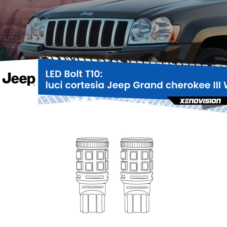 <strong>Luci Cortesia LED per Jeep Grand cherokee III</strong> WK 2005 - 2010. Coppia lampade <strong>T10</strong> modello Bolt canbus.