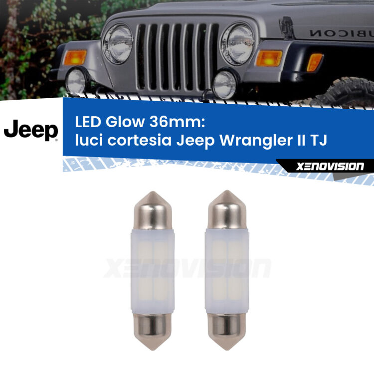 <strong>Luci Cortesia LED luce calda per Jeep Wrangler II</strong> TJ 1996 - 2005. Coppia lampade <strong>C5W</strong> 36mm modello Glow di Xenovision.