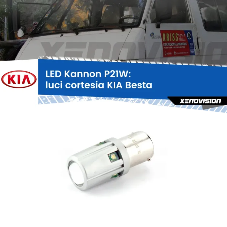 <strong>LED per Luci Cortesia KIA Besta  anteriori.</strong>Lampadina P21W con una poderosa illuminazione frontale rafforzata da 5 potenti chip laterali.