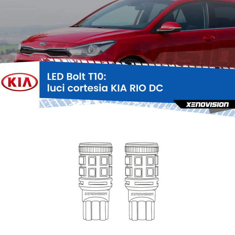 <strong>Luci Cortesia LED per KIA RIO</strong> DC senza tettuccio. Coppia lampade <strong>T10</strong> modello Bolt canbus.