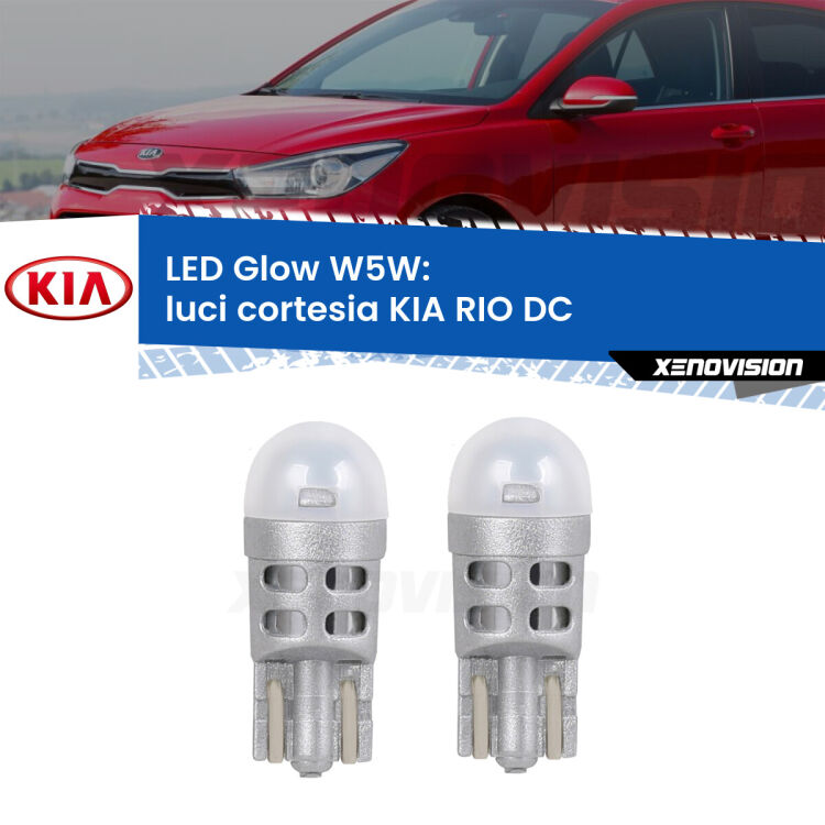 <strong>Luci Cortesia LED luce calda per KIA RIO</strong> DC senza tettuccio. Coppia lampade <strong>W5W</strong> modello Glow di Xenovision.