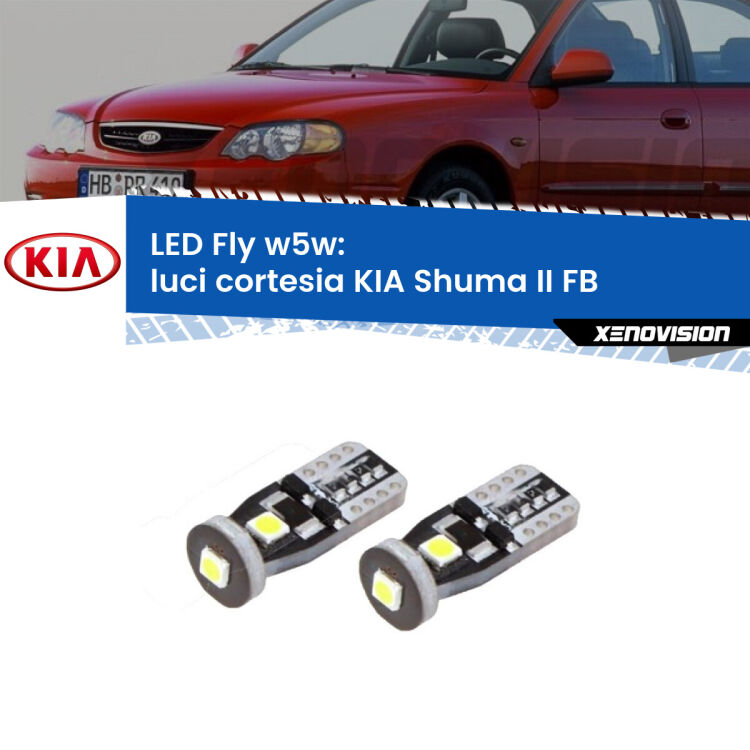 <strong>luci cortesia LED per KIA Shuma II</strong> FB 2001 - 2004. Coppia lampadine <strong>w5w</strong> Canbus compatte modello Fly Xenovision.