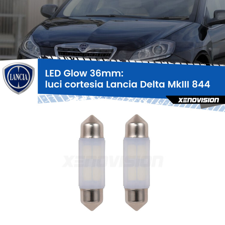 <strong>Luci Cortesia LED luce calda per Lancia Delta MkIII</strong> 844 2008 - 2014. Coppia lampade <strong>C5W</strong> 36mm modello Glow di Xenovision.