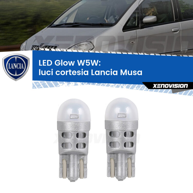 <strong>Luci Cortesia LED luce calda per Lancia Musa</strong>  2004 - 2012. Coppia lampade <strong>W5W</strong> modello Glow di Xenovision.