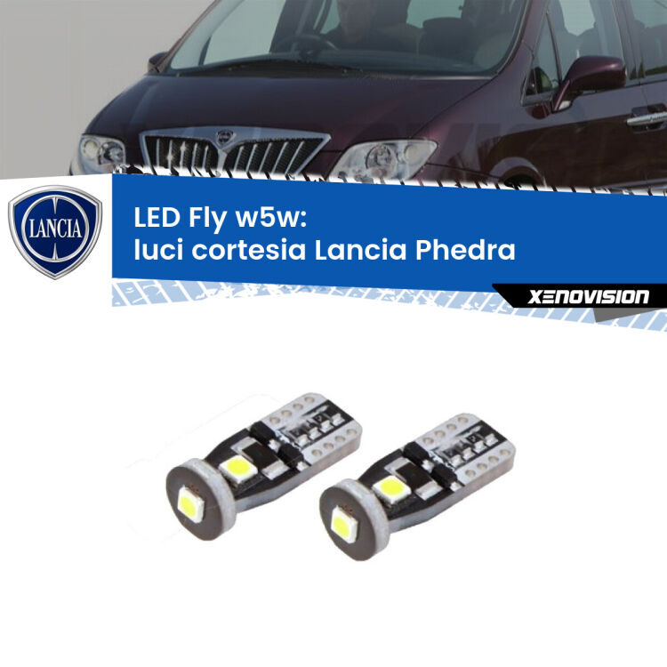 <strong>luci cortesia LED per Lancia Phedra</strong>  2002 - 2010. Coppia lampadine <strong>w5w</strong> Canbus compatte modello Fly Xenovision.