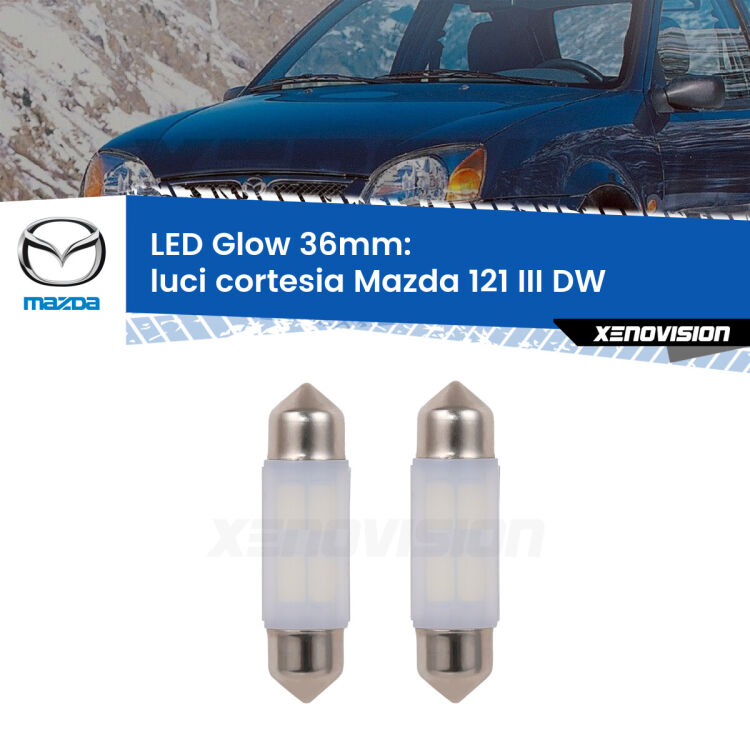 <strong>Luci Cortesia LED luce calda per Mazda 121 III</strong> DW 1996 - 2003. Coppia lampade <strong>C5W</strong> 36mm modello Glow di Xenovision.