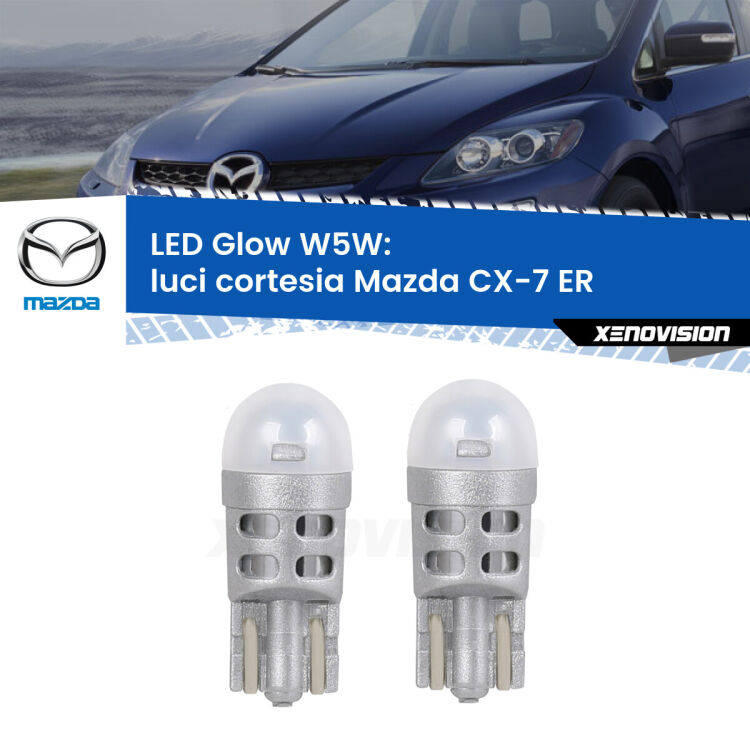 <strong>Luci Cortesia LED luce calda per Mazda CX-7</strong> ER anteriori. Coppia lampade <strong>W5W</strong> modello Glow di Xenovision.