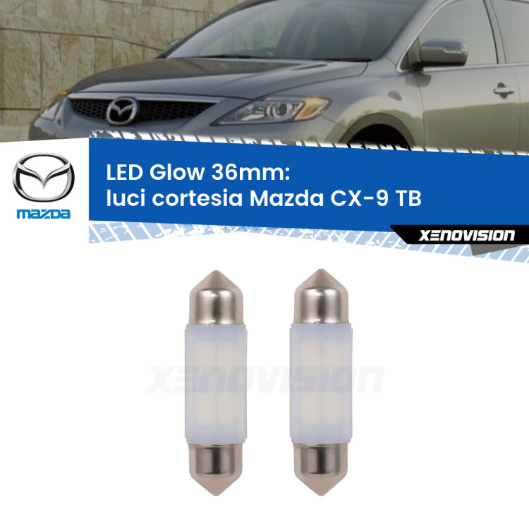 <strong>Luci Cortesia LED luce calda per Mazda CX-9</strong> TB 2006 - 2015. Coppia lampade <strong>C5W</strong> 36mm modello Glow di Xenovision.