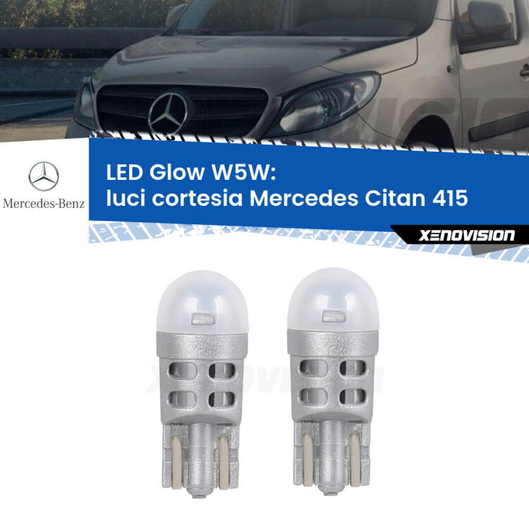 <strong>Luci Cortesia LED luce calda per Mercedes Citan</strong> 415 2012 in poi. Coppia lampade <strong>W5W</strong> modello Glow di Xenovision.