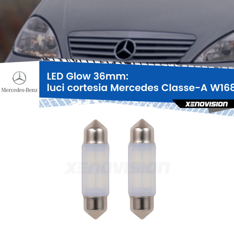 <strong>Luci Cortesia LED luce calda per Mercedes Classe-A</strong> W168 1997 - 2004. Coppia lampade <strong>C5W</strong> 36mm modello Glow di Xenovision.