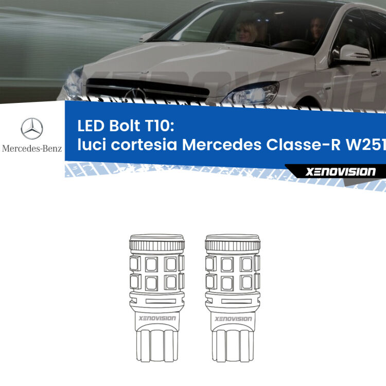 <strong>Luci Cortesia LED per Mercedes Classe-R</strong> W251, V251 2006 - 2014. Coppia lampade <strong>T10</strong> modello Bolt canbus.