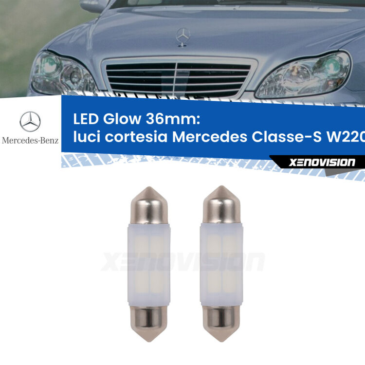 <strong>Luci Cortesia LED luce calda per Mercedes Classe-S</strong> W220 1998 - 2005. Coppia lampade <strong>C5W</strong> 36mm modello Glow di Xenovision.