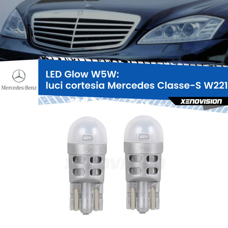 <strong>Luci Cortesia LED luce calda per Mercedes Classe-S</strong> W221 2005 - 2013. Coppia lampade <strong>W5W</strong> modello Glow di Xenovision.