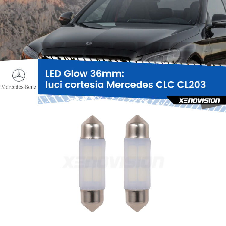 <strong>Luci Cortesia LED luce calda per Mercedes CLC</strong> CL203 anteriori. Coppia lampade <strong>C5W</strong> 36mm modello Glow di Xenovision.