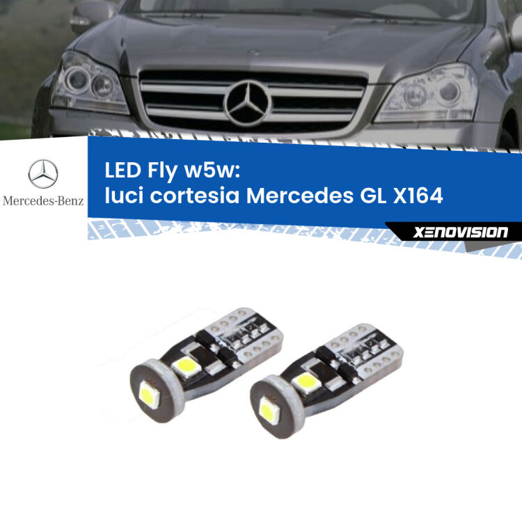 <strong>luci cortesia LED per Mercedes GL</strong> X164 2006 - 2012. Coppia lampadine <strong>w5w</strong> Canbus compatte modello Fly Xenovision.