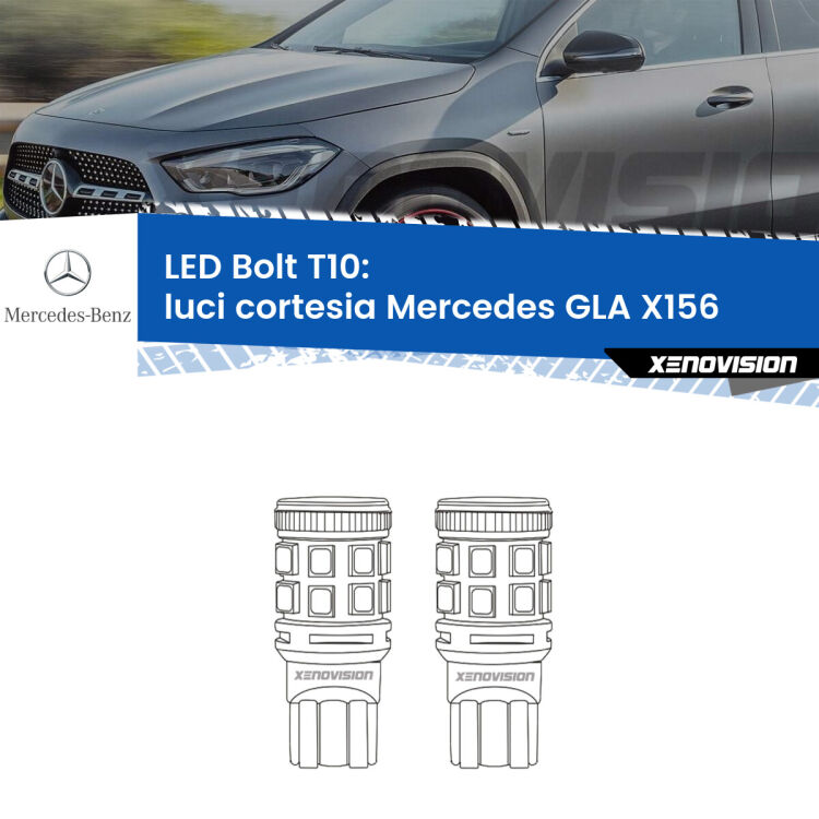 <strong>Luci Cortesia LED per Mercedes GLA</strong> X156 anteriori. Coppia lampade <strong>T10</strong> modello Bolt canbus.