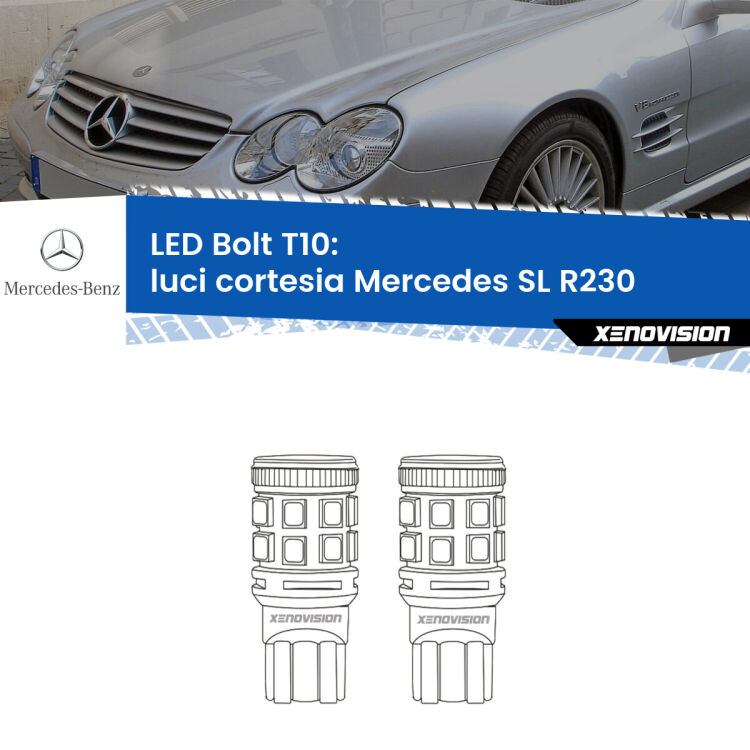 <strong>Luci Cortesia LED per Mercedes SL</strong> R230 2001 - 2012. Coppia lampade <strong>T10</strong> modello Bolt canbus.