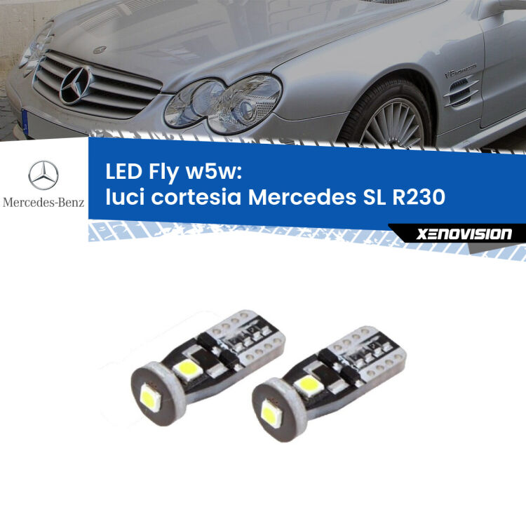 <strong>luci cortesia LED per Mercedes SL</strong> R230 2001 - 2012. Coppia lampadine <strong>w5w</strong> Canbus compatte modello Fly Xenovision.