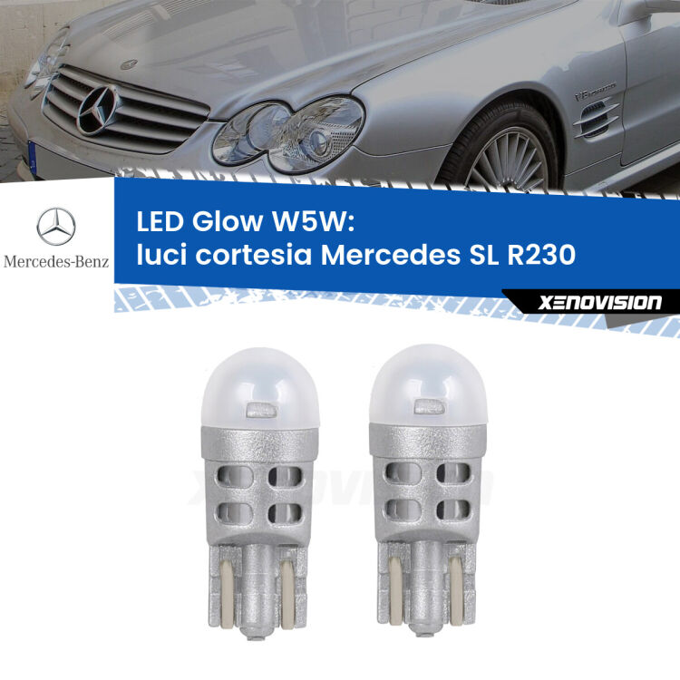 <strong>Luci Cortesia LED luce calda per Mercedes SL</strong> R230 2001 - 2012. Coppia lampade <strong>W5W</strong> modello Glow di Xenovision.