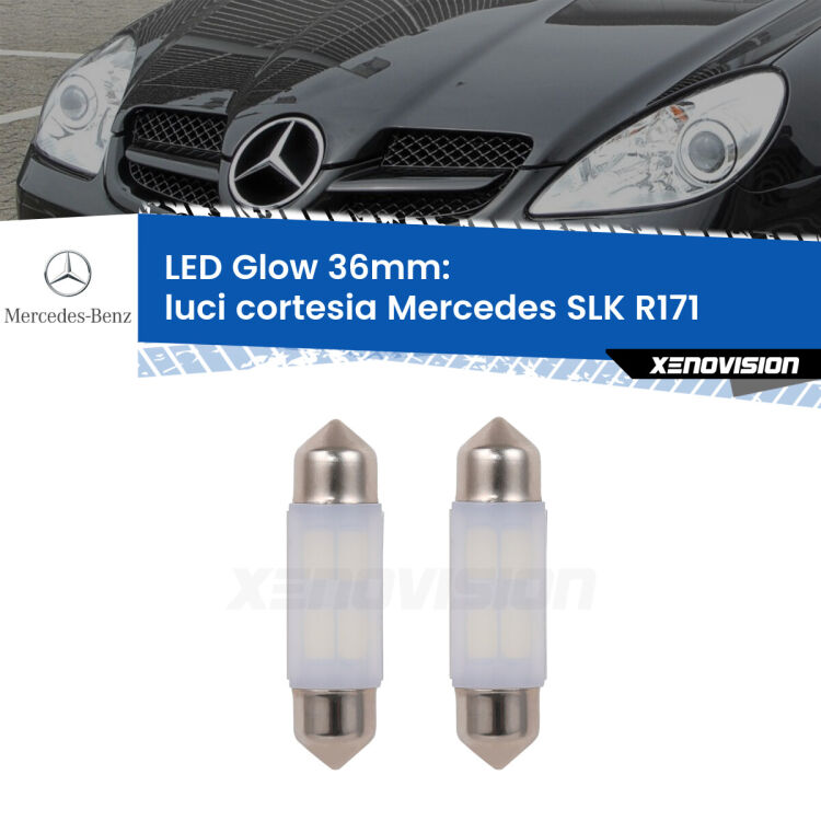 <strong>Luci Cortesia LED luce calda per Mercedes SLK</strong> R171 2004 - 2005. Coppia lampade <strong>C5W</strong> 36mm modello Glow di Xenovision.