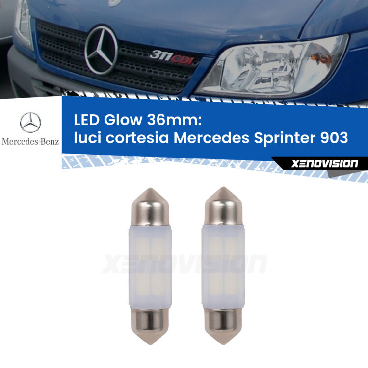 <strong>Luci Cortesia LED luce calda per Mercedes Sprinter</strong> 903 1995 - 2006. Coppia lampade <strong>C5W</strong> 36mm modello Glow di Xenovision.