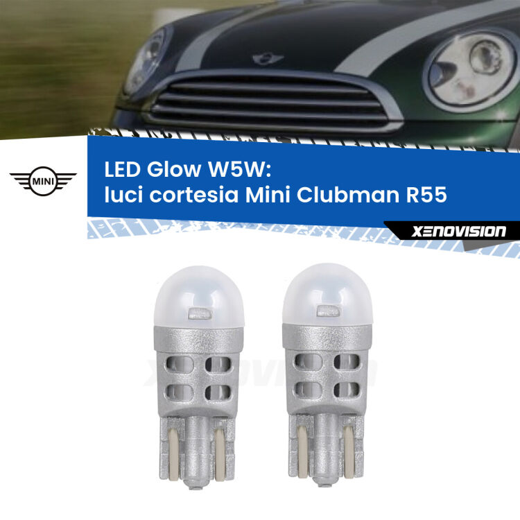 <strong>Luci Cortesia LED luce calda per Mini Clubman</strong> R55 2007 - 2015. Coppia lampade <strong>W5W</strong> modello Glow di Xenovision.