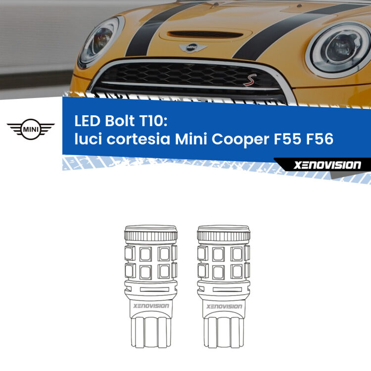 <strong>Luci Cortesia LED per Mini Cooper</strong> F55 F56 2013 - 2017. Coppia lampade <strong>T10</strong> modello Bolt canbus.