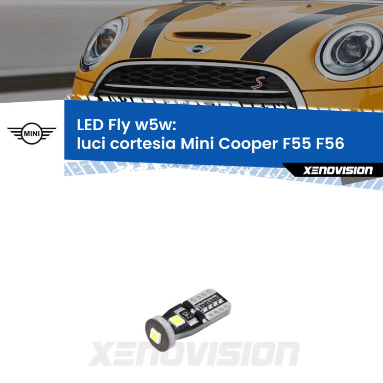 <strong>luci cortesia LED per Mini Cooper</strong> F55 F56 2013 - 2017. Coppia lampadine <strong>w5w</strong> Canbus compatte modello Fly Xenovision.