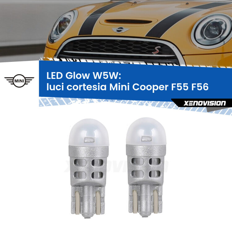 <strong>Luci Cortesia LED luce calda per Mini Cooper</strong> F55 F56 2013 - 2017. Coppia lampade <strong>W5W</strong> modello Glow di Xenovision.