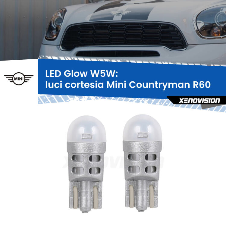 <strong>Luci Cortesia LED luce calda per Mini Countryman</strong> R60 2010 - 2016. Coppia lampade <strong>W5W</strong> modello Glow di Xenovision.