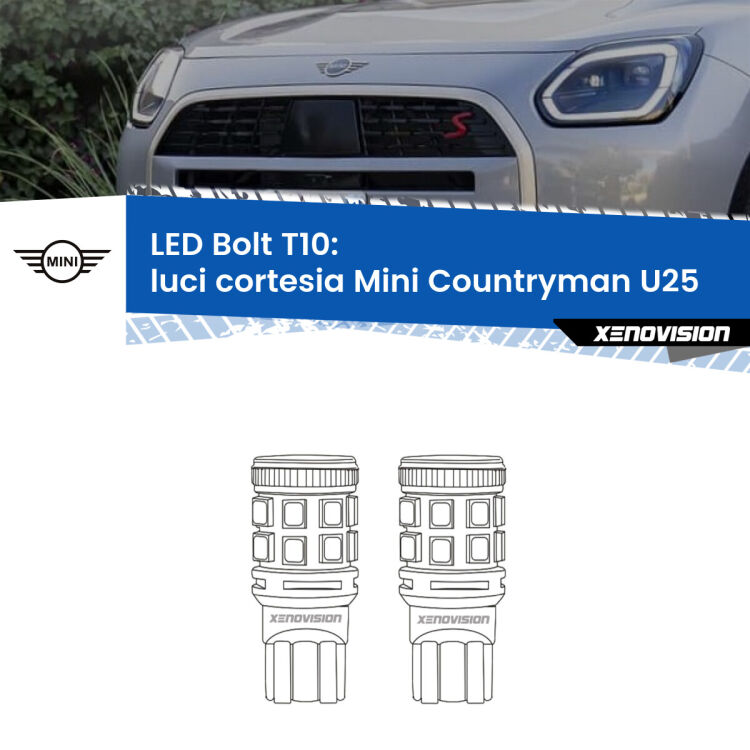 <strong>Luci Cortesia LED per Mini Countryman</strong> U25 in poi. Coppia lampade <strong>T10</strong> modello Bolt canbus.