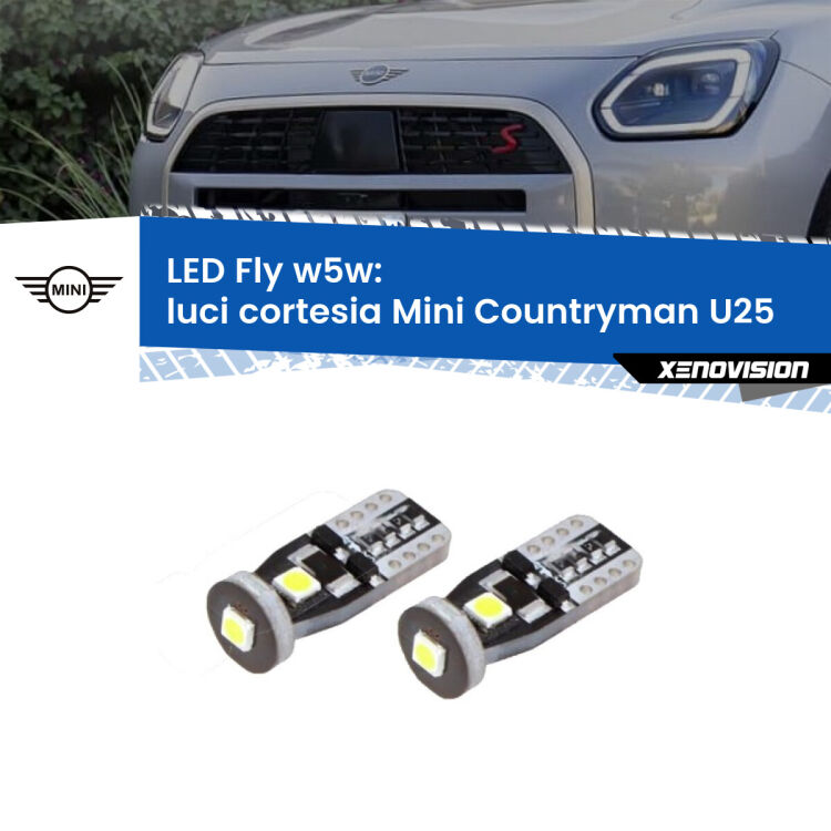 <strong>luci cortesia LED per Mini Countryman</strong> U25 in poi. Coppia lampadine <strong>w5w</strong> Canbus compatte modello Fly Xenovision.