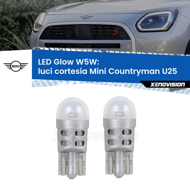 <strong>Luci Cortesia LED luce calda per Mini Countryman</strong> U25 in poi. Coppia lampade <strong>W5W</strong> modello Glow di Xenovision.