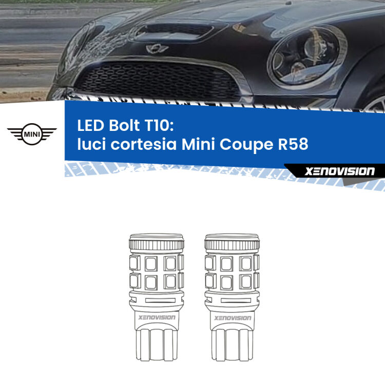 <strong>Luci Cortesia LED per Mini Coupe</strong> R58 2011 - 2015. Coppia lampade <strong>T10</strong> modello Bolt canbus.