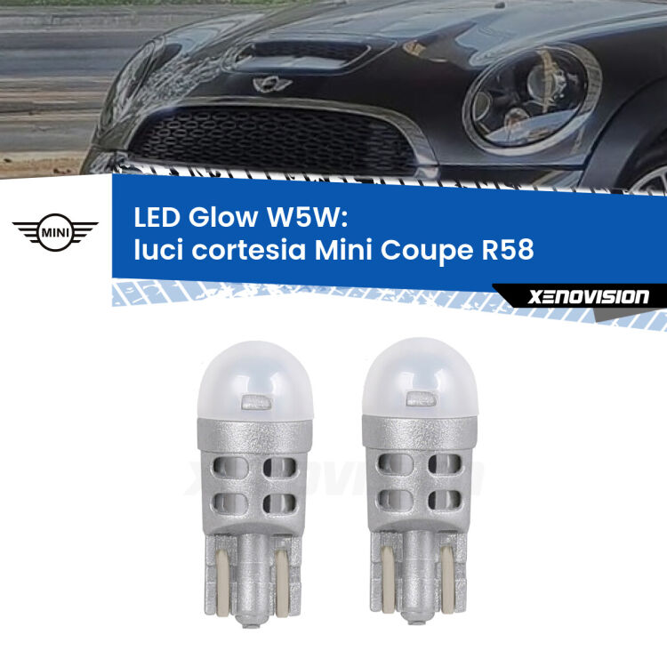 <strong>Luci Cortesia LED luce calda per Mini Coupe</strong> R58 2011 - 2015. Coppia lampade <strong>W5W</strong> modello Glow di Xenovision.