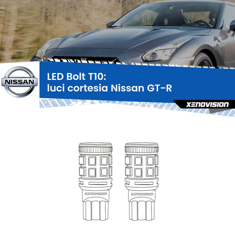 <strong>Luci Cortesia LED per Nissan GT-R</strong>  2007 in poi. Coppia lampade <strong>T10</strong> modello Bolt canbus.