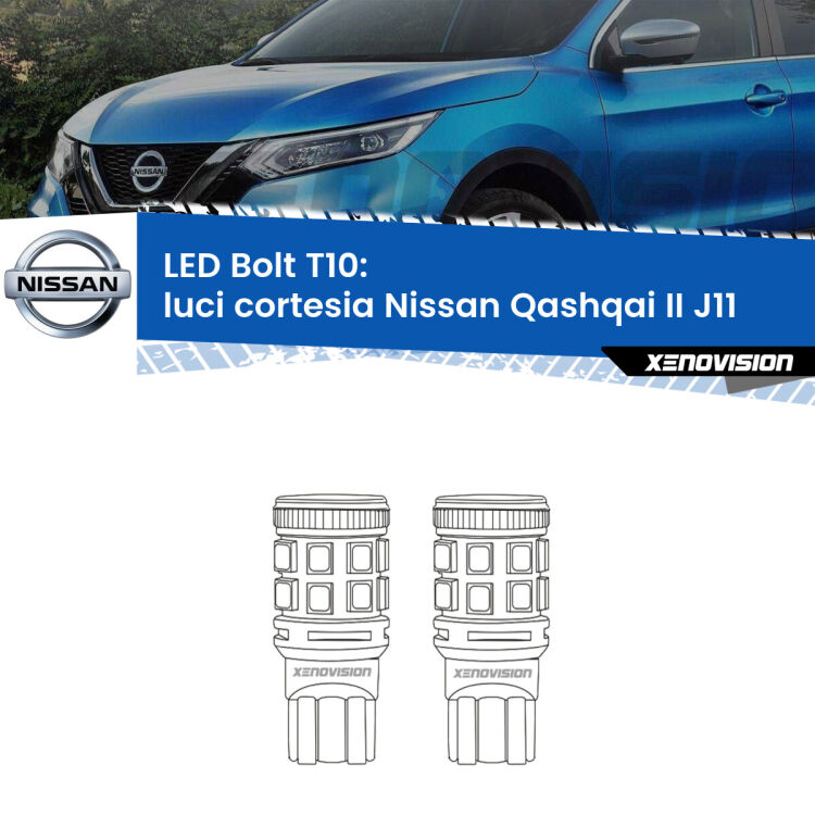 <strong>Luci Cortesia LED per Nissan Qashqai II</strong> J11 2014 in poi. Coppia lampade <strong>T10</strong> modello Bolt canbus.