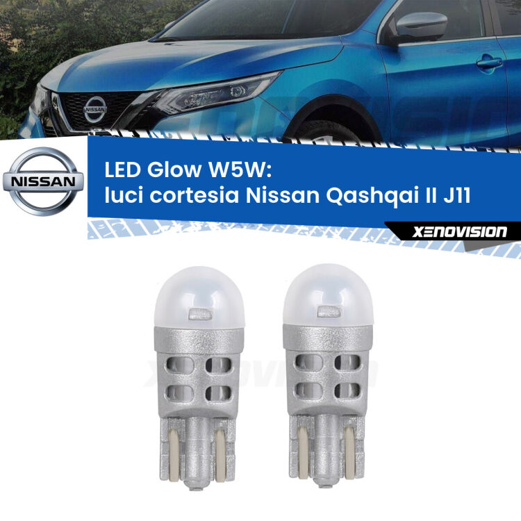 <strong>Luci Cortesia LED luce calda per Nissan Qashqai II</strong> J11 2014 in poi. Coppia lampade <strong>W5W</strong> modello Glow di Xenovision.