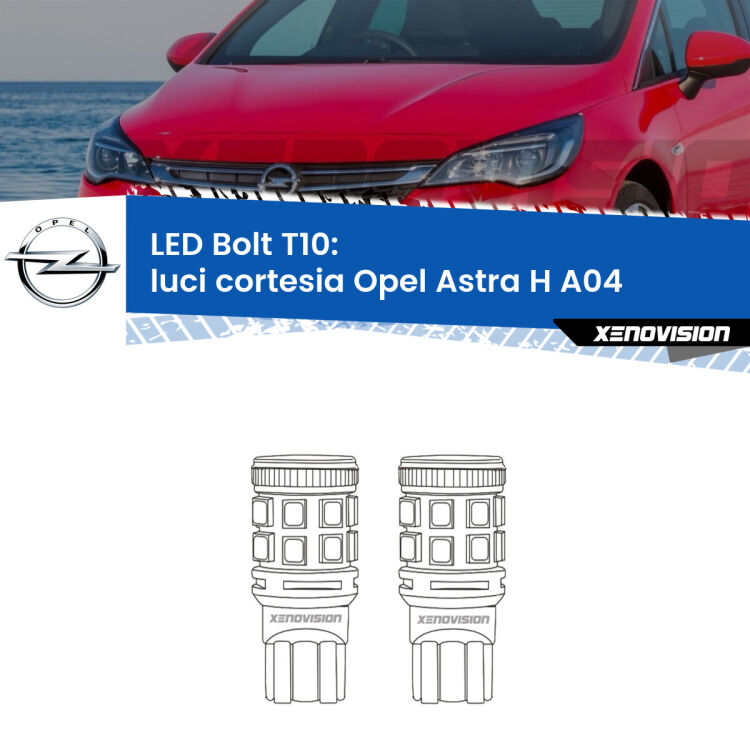 <strong>Luci Cortesia LED per Opel Astra H</strong> A04 posteriori. Coppia lampade <strong>T10</strong> modello Bolt canbus.