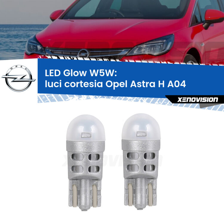 <strong>Luci Cortesia LED luce calda per Opel Astra H</strong> A04 posteriori. Coppia lampade <strong>W5W</strong> modello Glow di Xenovision.