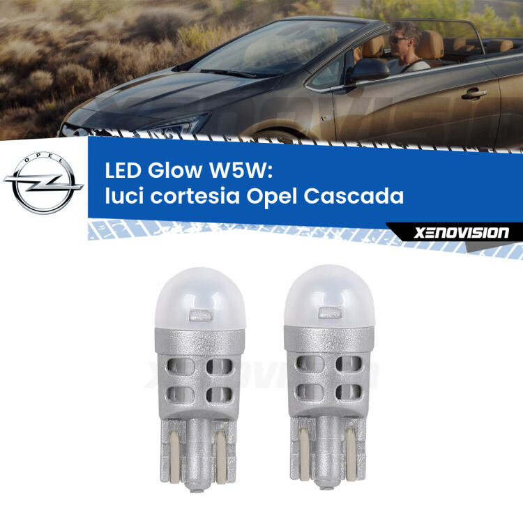 <strong>Luci Cortesia LED luce calda per Opel Cascada</strong>  2013 - 2019. Coppia lampade <strong>W5W</strong> modello Glow di Xenovision.