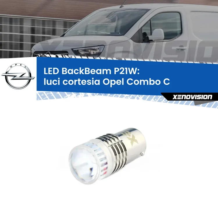 <strong>Luci Cortesia LED per Opel Combo C</strong>  2001 - 2011. Lampada <strong>P21W</strong> canbus. Illumina a giorno con questo straordinario cannone LED a luminosità estrema.