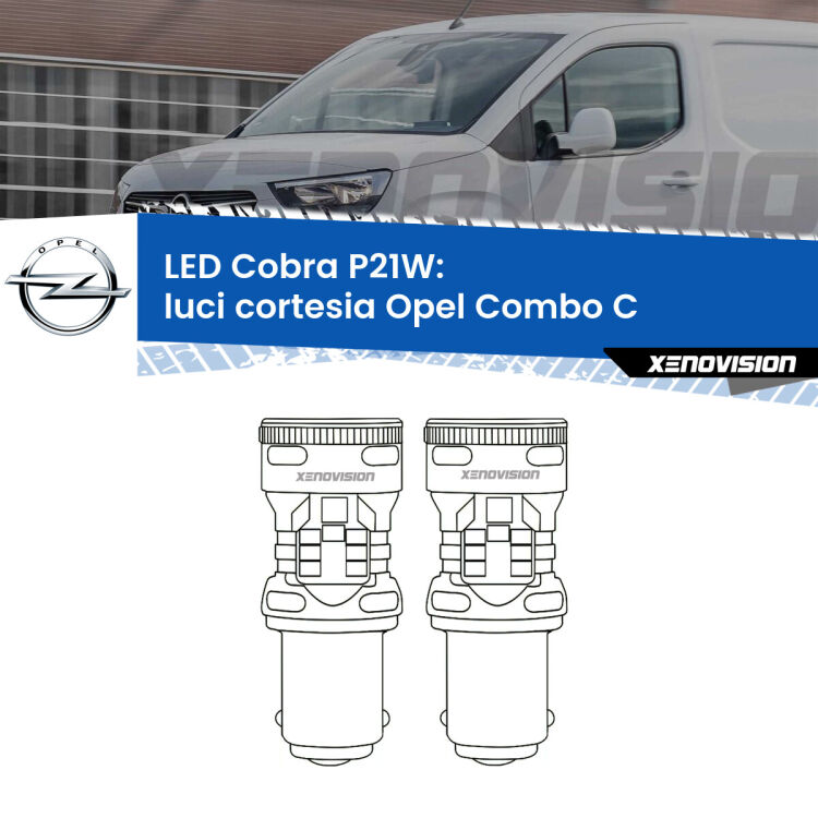 <strong>Luci Cortesia LED no-spie per Opel Combo C</strong>  2001 - 2011. Coppia lampade <strong>P21W</strong> modello Cobra super-canbus, raffreddate a ventola.