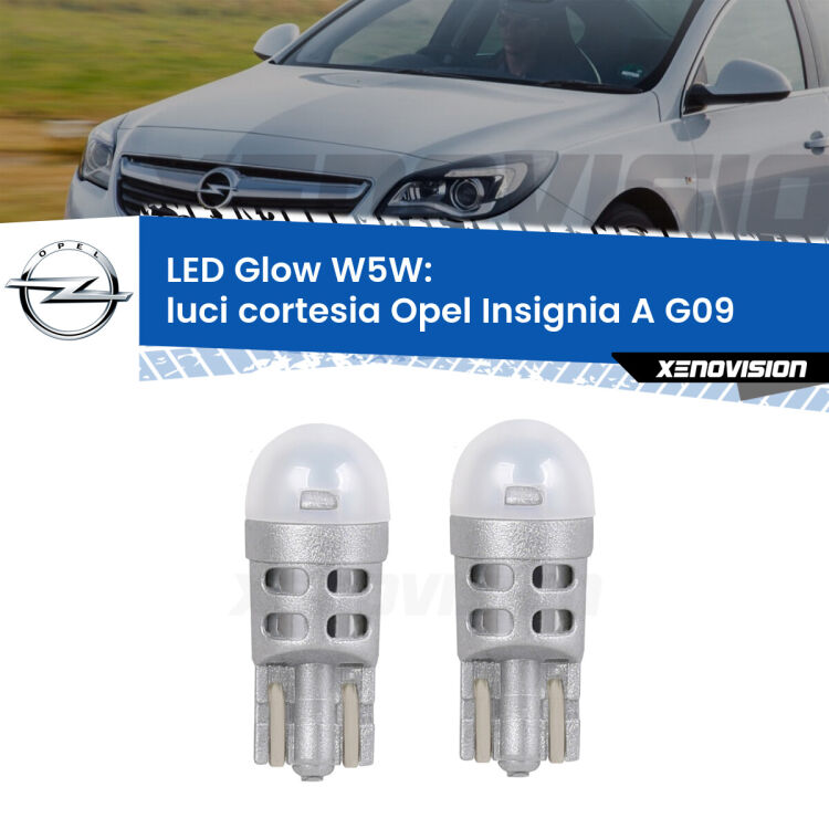 <strong>Luci Cortesia LED luce calda per Opel Insignia A</strong> G09 2008 - 2013. Coppia lampade <strong>W5W</strong> modello Glow di Xenovision.