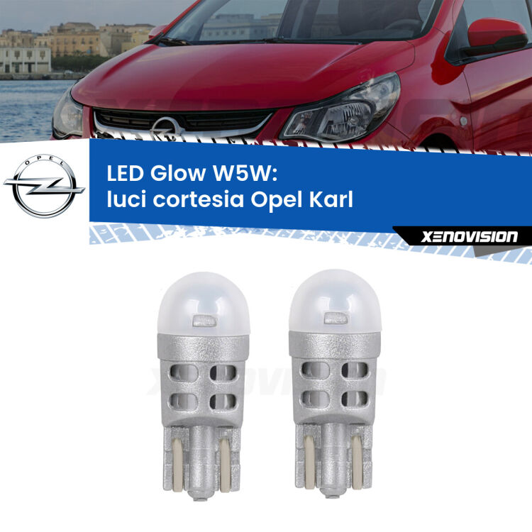 <strong>Luci Cortesia LED luce calda per Opel Karl</strong>  2015 - 2018. Coppia lampade <strong>W5W</strong> modello Glow di Xenovision.