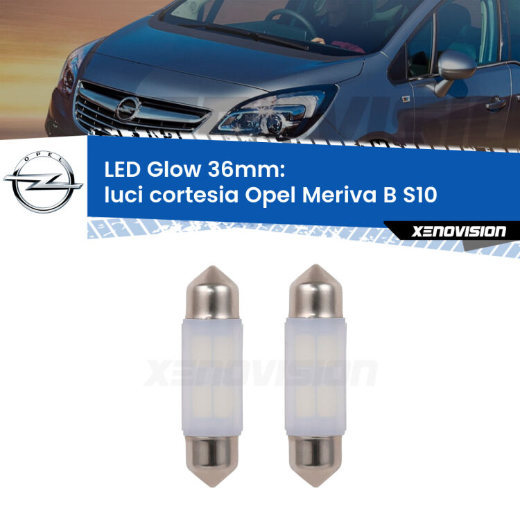 <strong>Luci Cortesia LED luce calda per Opel Meriva B</strong> S10 2010 - 2017. Coppia lampade <strong>C5W</strong> 36mm modello Glow di Xenovision.