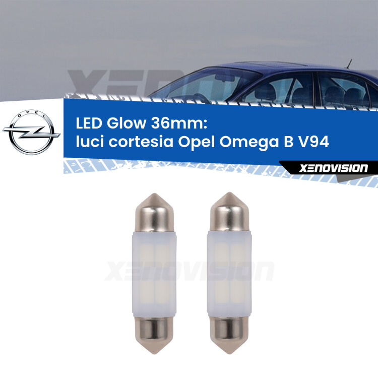 <strong>Luci Cortesia LED luce calda per Opel Omega B</strong> V94 posteriori. Coppia lampade <strong>C5W</strong> 36mm modello Glow di Xenovision.