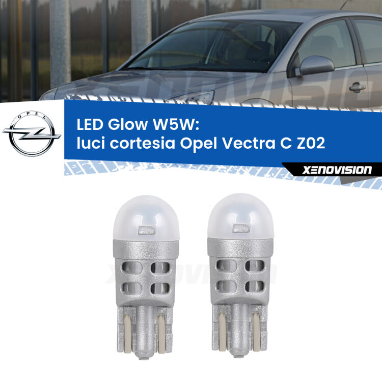 <strong>Luci Cortesia LED luce calda per Opel Vectra C</strong> Z02 2002 - 2010. Coppia lampade <strong>W5W</strong> modello Glow di Xenovision.