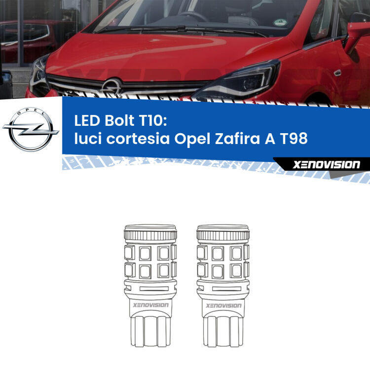 <strong>Luci Cortesia LED per Opel Zafira A</strong> T98 1999 - 2005. Coppia lampade <strong>T10</strong> modello Bolt canbus.