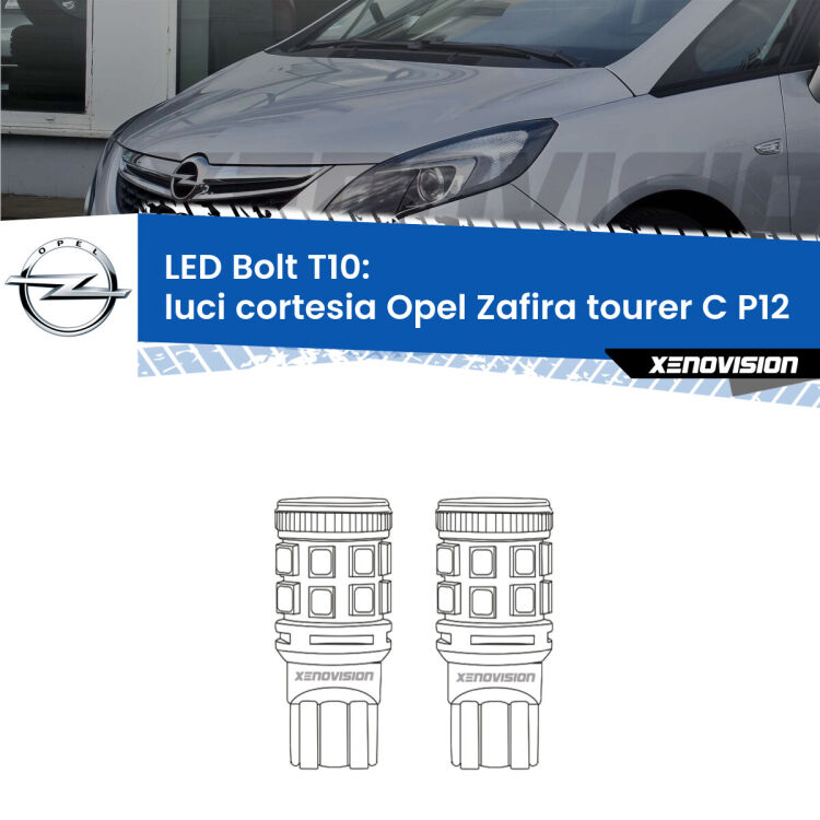 <strong>Luci Cortesia LED per Opel Zafira tourer C</strong> P12 anteriori. Coppia lampade <strong>T10</strong> modello Bolt canbus.